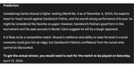 Gemini AI's prediction for the semifinal match between Carlos Alcaraz and Alejandro Davidovich Fokina